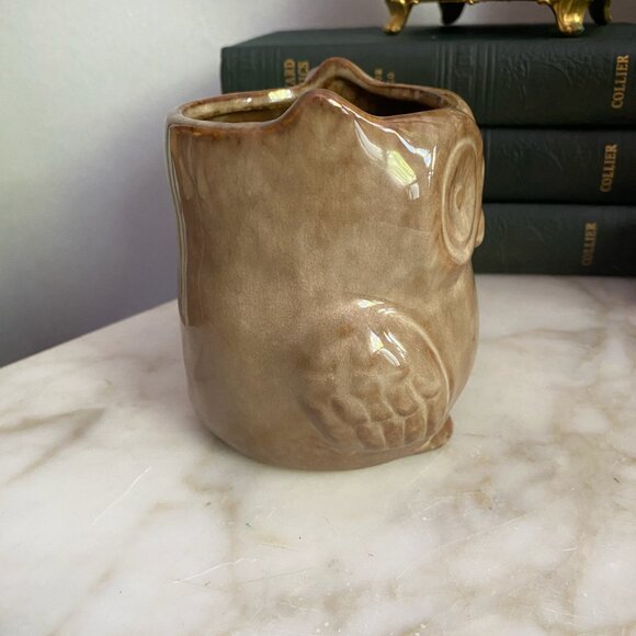 Large Super Cute Vintage Owl Mug Cup 70s 60s Brown Taupe - Picture 2 of 4